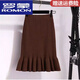 羅蒙（ROMON）羊毛針織半身裙女中長(cháng)款秋冬荷葉邊裹裙毛線(xiàn)一步裙包臀魚(yú)尾裙羊 咖啡色【長(cháng)度60CM】 S 【建議80-95斤】