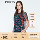 PORTS寶姿 新品商場同款女裝 夏季新品紅花藍(lán)屋荷葉邊領(lǐng)上衣 丈青印花 S (4)