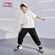 LI-NING KIDS李寧男大童夏季套裝寬松運(yùn)動冰絲速干輕薄兒童短袖t恤長褲兩件套 白色兩件裝【速干透氣】 160 cm