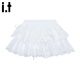 :CHOCOOLATE it絕美蕾絲蓬蓬半身裙女夏季蝴蝶結高腰顯瘦蛋糕短裙 白色 S