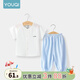 優(yōu)奇嬰兒衣服夏季套裝寶寶夏裝短袖兒童夏裝分體兩件半袖套裝空調(diào)睡衣 【奶白組合】海水藍(lán) 90