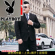 花花公子（PLAYBOY）大碼西裝男套裝正裝加肥加大潮胖子職業(yè)三件套西服 加大寬松版純黑上衣+西褲 5XL 200 210-225斤