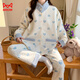 貓人（MiiOW）空氣棉月子服春秋純棉產(chǎn)后哺乳孕婦睡衣秋冬季休閑帶胸墊家居套裝 2904藍色愛(ài)心夾層[帶胸墊] XL 數[建議120斤-140斤]