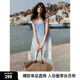 ELLE法式海邊度假風(fēng)漸變吊帶連衣裙女2025夏季新款長款無袖海浪裙 藍色 M