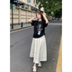 哈魯?shù)习咨c(diǎn)半身裙女法式小個(gè)子遮胯顯瘦垂感遮肉闊腿褲中長款裙子女 米白色 M （96-110斤）