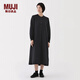 無印良品（MUJI） 女式 木棉混 雙層紗織長袖連衣裙女裝裙子25年春季長裙 BC2L3C5S 黑色 M (160/84A)