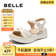 百麗（Belle）寬條帶休閑涼鞋女2025夏季新款商場同款真皮厚底涼鞋D6N2DBL5 米白 37 (235mm)