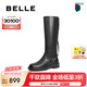 百麗（Belle）七夕禮物時(shí)尚復(fù)古騎士靴女真皮增高厚底長(zhǎng)靴3ELB8DG4 黑色 34 (220mm)