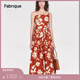 Fabrique全棉花苞裙擺斜領(lǐng)印花連衣裙女2024夏季新款吊帶裙 紅色 XS