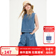 ELLE KIDS童裝 25夏季女童經典度假風圓領透氣兩面穿休閑牛仔馬甲背心 牛仔藍 160 (S)