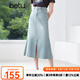 百圖betu女裝2025夏季新款半身裙前開叉棉感牛仔魚尾裙裙子女2505T52 淺牛仔藍(lán) S