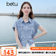 百圖betu女裝2025夏季新款襯衫舒適棉感上衣牛仔短袖外套女2504D09 淺牛仔藍 M