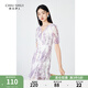 秋水伊人泡泡袖連衣裙夏季新款女裝V領(lǐng)優(yōu)雅碎花田園裙子 紫色 L