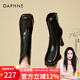 達(dá)芙妮（DAPHNE）瘦瘦靴女2025秋冬季新款加絨法式高跟粗跟短靴氣質(zhì)百搭后拉鏈女靴 黑色 37
