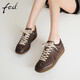 FED頭層牛皮女鞋春2025內增高平底運動(dòng)復古休閑鞋女板鞋德訓鞋女