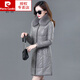 皮爾卡丹【輕奢高檔】真皮皮衣羽絨服女母親款新款中長款韓版加絨加厚綿羊皮大版皮外套冬氣質(zhì)女裝針織 灰色 3XL