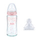 NUK德國NUK新生兒寬口徑玻璃奶瓶120/240ml仿母乳防脹氣奶瓶 粉色雨滴 240ml 3-6月 +配6月+奶嘴1只