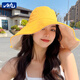 目丸帽子女夏遮陽(yáng)帽防曬漁夫帽百搭大帽檐顯臉小遮臉太陽(yáng)帽情人節(jié)禮物 黃色+米色 M(56-58cm)