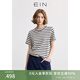 EIN【航海系】EIN言藍白條紋圓領(lǐng)休閑寬松短袖T恤上衣女裝25夏新款 墨藍 L