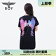 BOY LONDON【霓虹光翼】夏女士連衣裙休閑炫彩翅膀甜酷T恤裙W17003 黑色 S