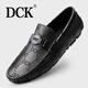 DCK男鞋春季新款商務(wù)潮流休閑皮鞋男真皮耐磨軟底懶人一腳蹬豆豆鞋男 黑色 41