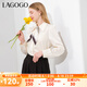 lagogo法式系帶襯衫女拉谷谷春秋新品內(nèi)搭高級感氣質(zhì)泡泡袖上衣 米色(T2) S