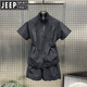 JEEP SPIRIT吉普速干運動(dòng)休閑套裝潮牌男時(shí)尚百搭短袖短褲痞帥青年寬松兩件套 黑色 2XL 160-180斤