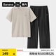 蕉內(nèi)（Bananain）305H純棉睡衣男女士100%棉情侶家居服短袖夏季套裝七夕情人節(jié)禮物 【長褲款素色-男】茶灰 XL