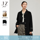玖姿（JUZUI）綿羊毛系帶雙面呢大衣女裝冬款通勤OL風(fēng)毛呢外套 素黑 M