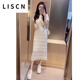 LISCN連衣裙女夏季小香風(fēng)設(shè)計(jì)感小眾氣質(zhì)顯瘦法式蕾絲裙子收臀中長新款 杏色長款 L