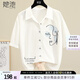 她池寬松款襯衫2025夏季新款女裝休閑翻領(lǐng)中長(zhǎng)款單排扣上衣