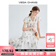 VEGA CHANG連衣裙女2025年夏季新款碎花收腰顯瘦泡泡袖仙女植物系穿搭長裙子 白底繡花（連衣裙） M