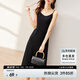 尚都比拉夏季吊帶連衣裙女士性感V領(lǐng)別致肌理感中長款A(yù)字裙 黑色 M