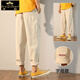 冰隱褲子夏季男潮牌港風(fēng)直筒褲子潮流百搭寬松休閑褲男長(cháng)褲夏季薄款 米白刺繡工裝版 M (建議80100斤)