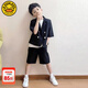 G. DUCKKIDS男童西裝套裝夏季帥氣短袖休閑小童女童小西裝禮服兒童西服三件套 黑色兩件套 140 cm