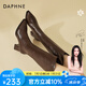 達芙妮（DAPHNE）長靴女不過膝高筒靴秋冬新款加絨高跟長筒靴V口尖頭皮靴 棕色 加絨 跟高6.5cm 37 (235mm) 標準碼
