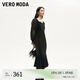VEROMODA連衣裙2024秋季女裝新款天鵝絨拼接網(wǎng)紗魚尾長裙鉆石領(lǐng)東方簡奢風(fēng) 紗袖絲絨裙-黑色 M