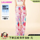 LALABOBO【防曬】草莓滿印輕薄闊腿褲女裝2025夏新款休閑長褲潮RBEB-ZC19 粉色 薄款 S