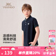 英氏（YEEHOO）男童T恤兒童短袖POLO衫夏季時尚休閑學院風上衣夏裝新款中大童裝 字母學院-深藍 【涼感透氣】 150 【順豐包郵&極速達】