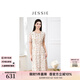 JESSIE【汀蘭花溪】2025年春夏新款氣質(zhì)荷葉邊短袖雪紡印花連衣裙 橙色 L