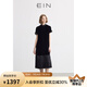 EIN言輕禮服新中式立領(lǐng)流光絲絨花邊拼接旗袍連衣裙 2025夏新款 石墨黑 L