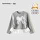 可英 GOWINBABY女童新款時(shí)尚長(zhǎng)袖t恤2025秋季小女孩蕾絲甜美上衣女寶蝴蝶結(jié)t恤衫 灰色 130 （適合身高120cm-130cm）