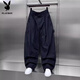 花花公子（PLAYBOY）加大碼300斤日系戶(hù)外寬松工裝褲男女春夏款褶皺直筒彎刀闊腿褲潮 黑色 3XL 160-190斤