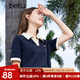 百圖betu女裝春夏新款T恤時髦拼色polo領寬松百搭T恤女2403T15 寶蘭 L