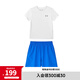 安德瑪（Under Armour）兒童夏季運(yùn)動套裝夏款短褲短袖套裝男大童短袖梭織短褲套裝 白T藍(lán)短褲 160