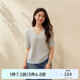纖莉秀【燦若星河】歐若風(fēng)短袖V領(lǐng)小香針織衫大碼女裝胖mm夏新款1946 藍(lán)色 XL