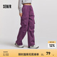 森馬（Semir）休閑褲女抓毛做舊工裝褲美式復(fù)古風(fēng)冬季松緊腰闊腿褲潮酷街頭 紫紅60201 XL 170/74A