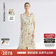 朗姿桑蠶絲v領(lǐng)高腰a字碎花裙2025年夏季新款高級感氣質(zhì)中長連衣裙 米白色 L