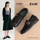 ZHR英倫風(fēng)樂(lè )福鞋女軟底軟面小皮鞋女透氣百搭一腳蹬女鞋 BT199黑色37