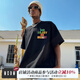 MEDM美式嘻哈彩虹字體刺繡短袖T恤男夏季潮牌高街休閑五分袖體恤 黑色（現(xiàn)貨） S